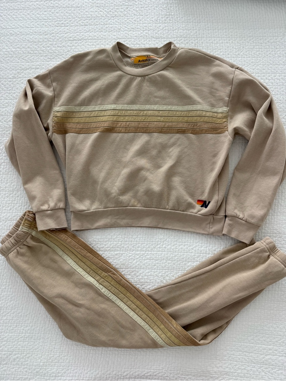 Aviator Nation Beige Stripe Sweatshirt & Joggers Set